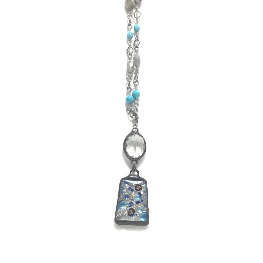 Crystal Pendant w/ Glass Drop & Turquoise Beads
