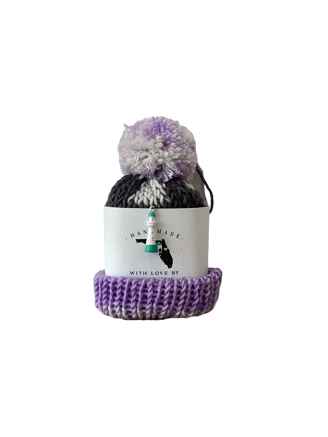Gray and Lavender Wine Hat with Lighthouse Charms