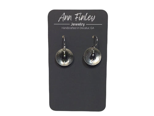 Earring -  Dome Disc with Black Pearl