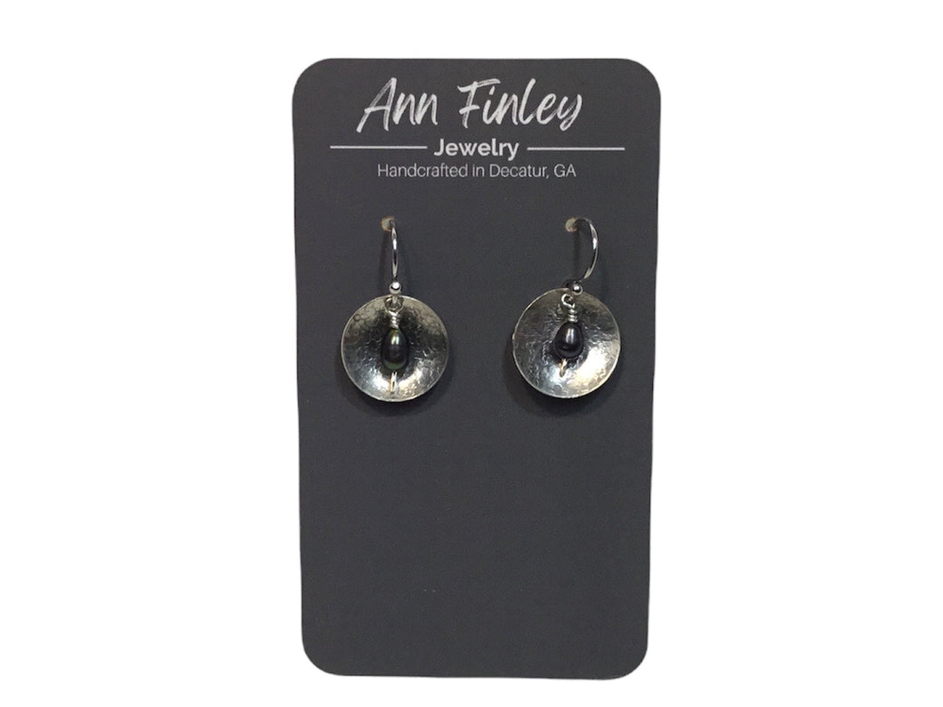 Earring -  Dome Disc with Black Pearl