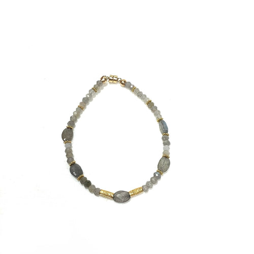Bracelet - Gold Vermeil, Labradorite and Czech Glass Beads with magnetic clasp