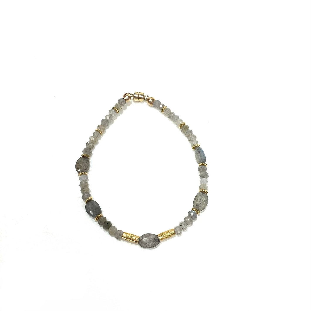 Bracelet - Gold Vermeil, Labradorite and Czech Glass Beads with magnetic clasp