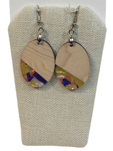 Oval Wood and Stained Glass Earrings