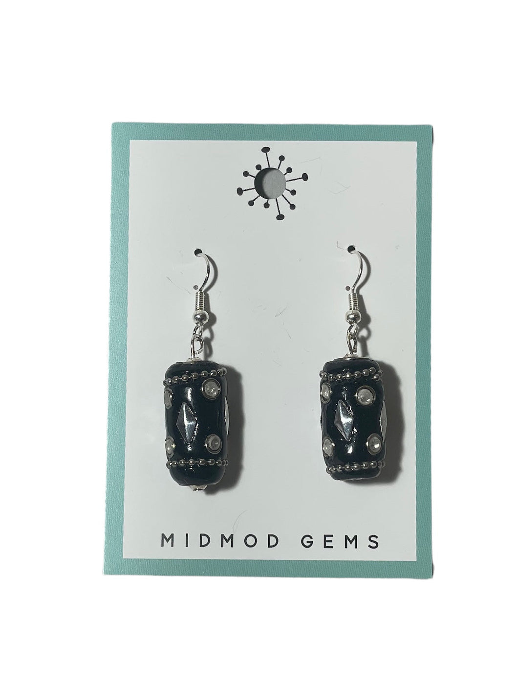 Black Silver Large Cylinder Drop Earrings