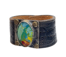 Dark Leather Cuffs with Stone