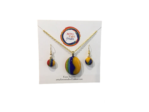 Orange Oval fused glass Necklace/Earrings