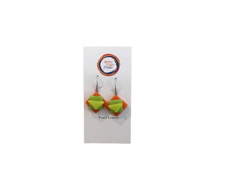 Green/orange fused glass earrings