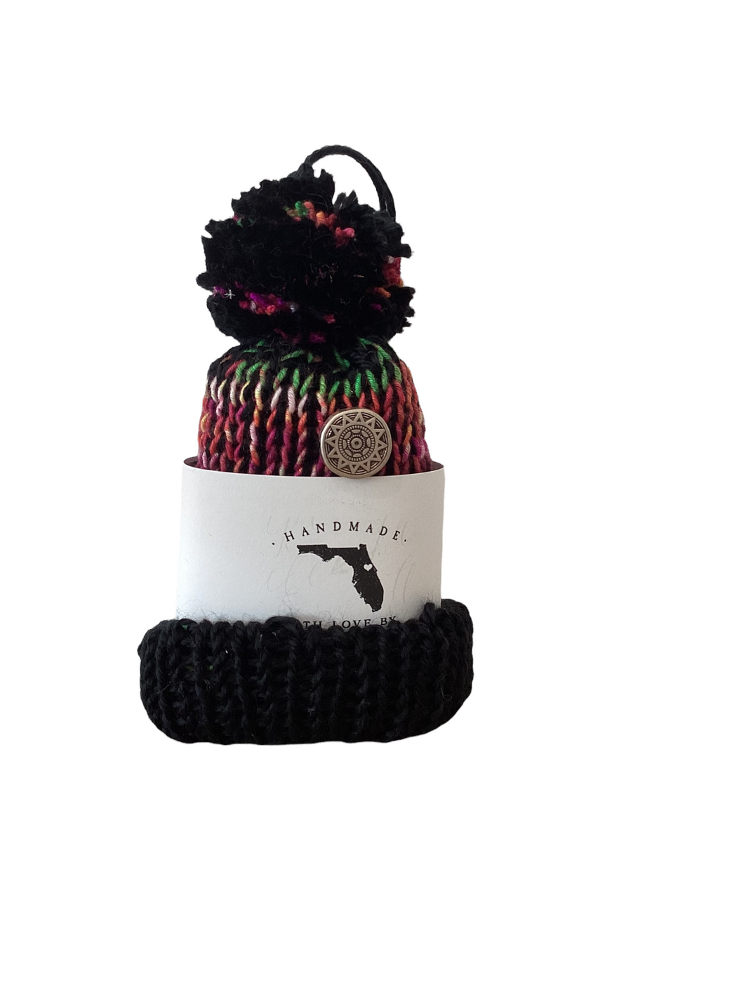 Black, Dark Red, Yellow, with Black Pom Wine Hat and Sundial Charm