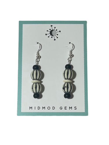 Black and White Double Beaded Drop Earrings