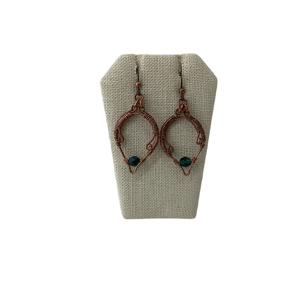 Emeral green beaded copper woven Earrings
