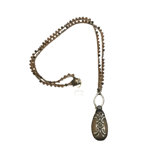 Brown and Silver Embellished Crochet Necklace
