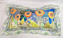 "Blues and Greens with Orange and Yellow Poppies" Pillow