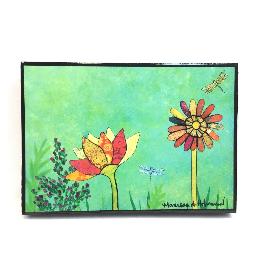 Colorful flowers with dragonfly