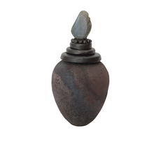 Raku Copper Blue Vessel Lidded with Labradorite