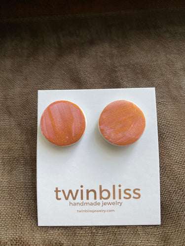 Earth & Sky Artisan Earrings - Small Circle Posts Pastel Coral