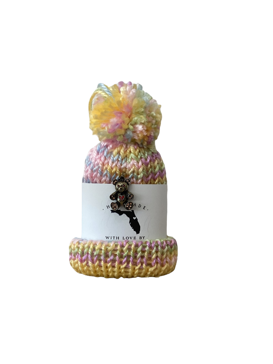 Multi Pastel Wine Hat with Baby Bear Charm