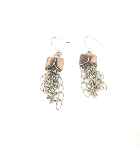 Copper Squares with Sterling Hanging Chains
