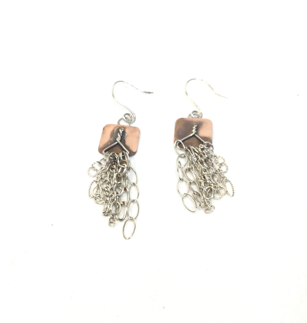 Copper Squares with Sterling Hanging Chains
