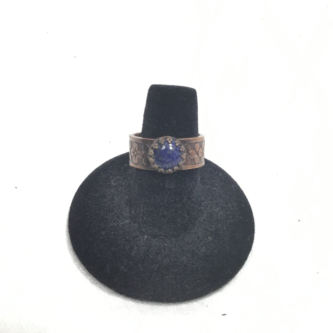 Copper Floral Band w/ Brass & Lapis Lazuli