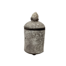 White Raku Crackle Lidded Vessel with Acorn