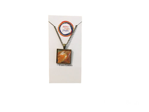 Orange square painted glass necklace