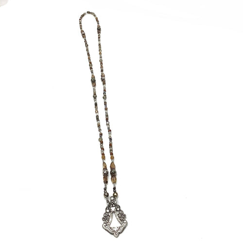 Necklace with Vintage Czech glass, Mercury Baguettes, Pewter