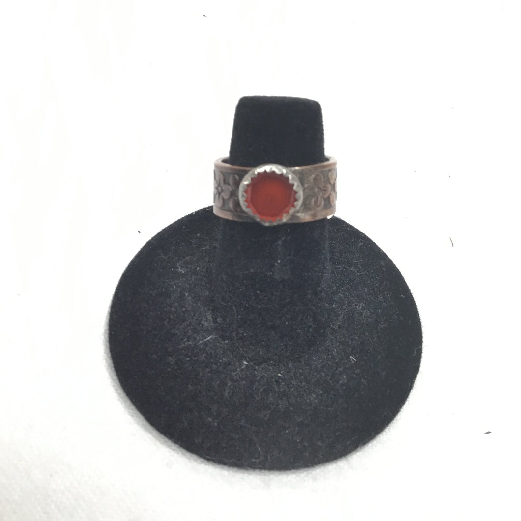 Copper Floral Band w/ Sterling & Carnelian