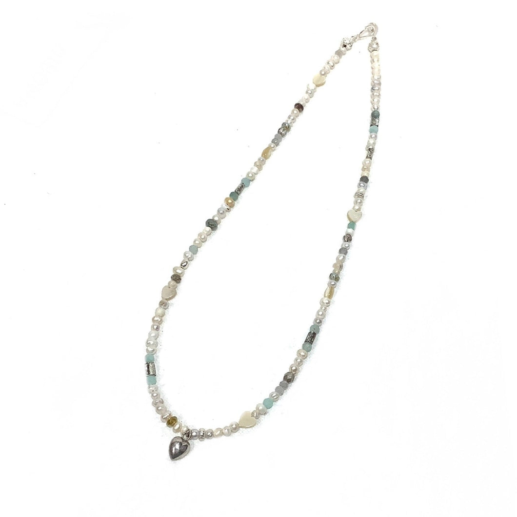 Necklace - Czech Glass and Pearl Beads with Sterling