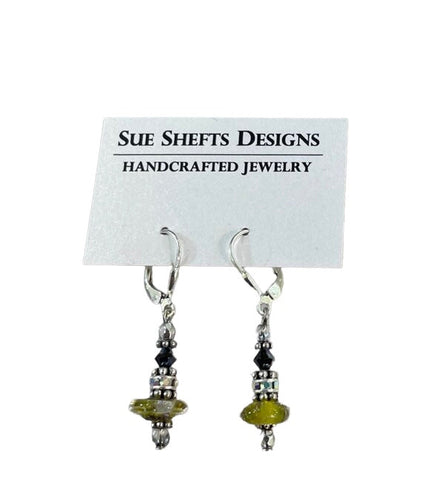 Artisan lampwork glass & sterling yellow/blue