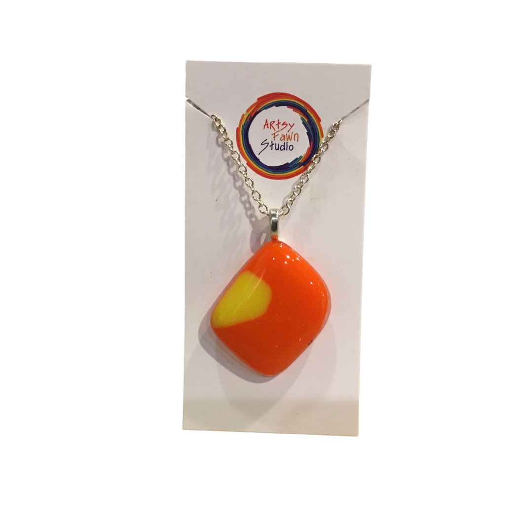 Orange and yellow fused glass necklace