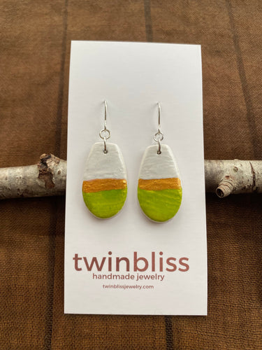Earth & Sky Artisan Earrings - Light green/gold half oval