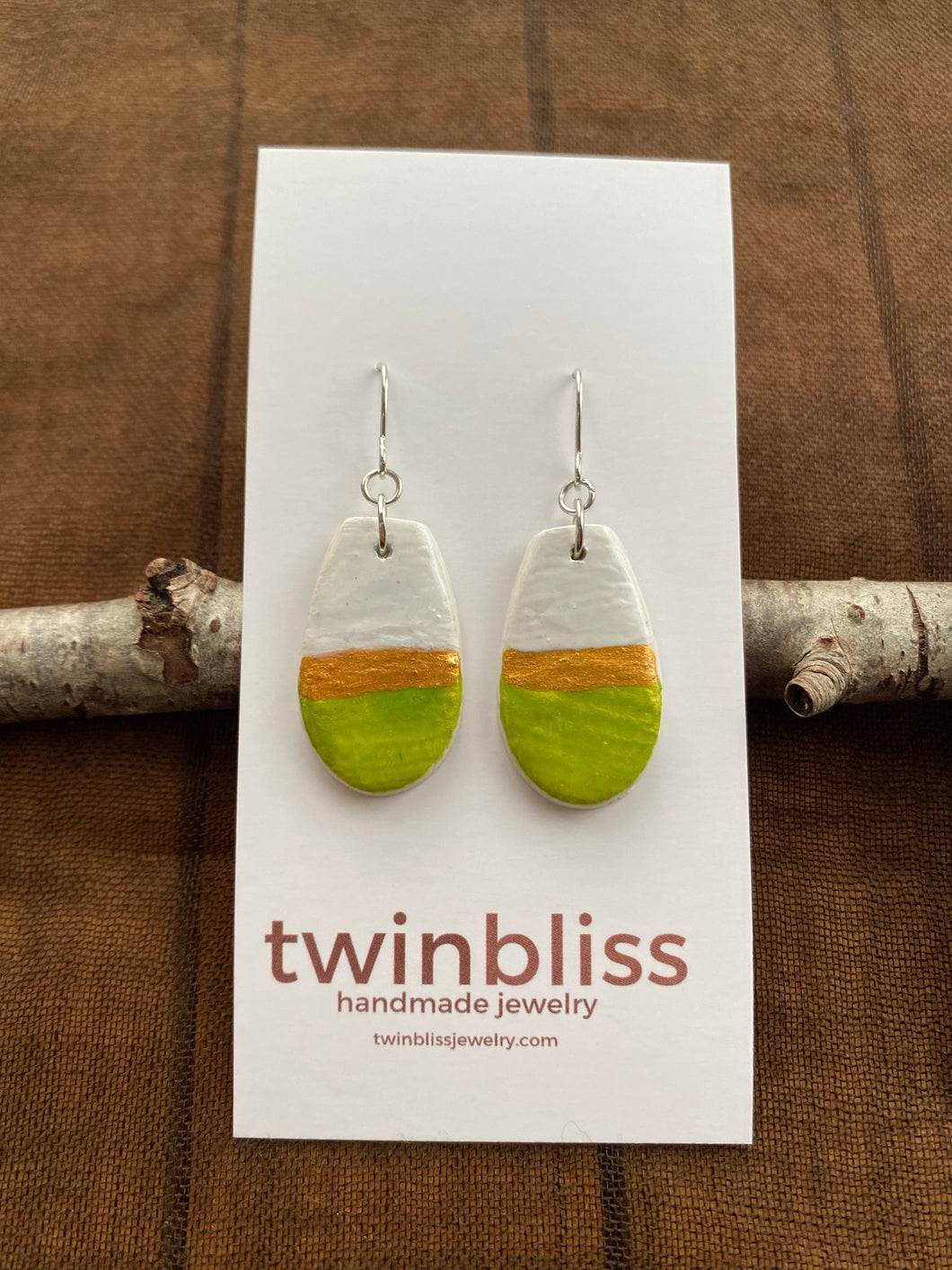 Earth & Sky Artisan Earrings - Light green/gold half oval