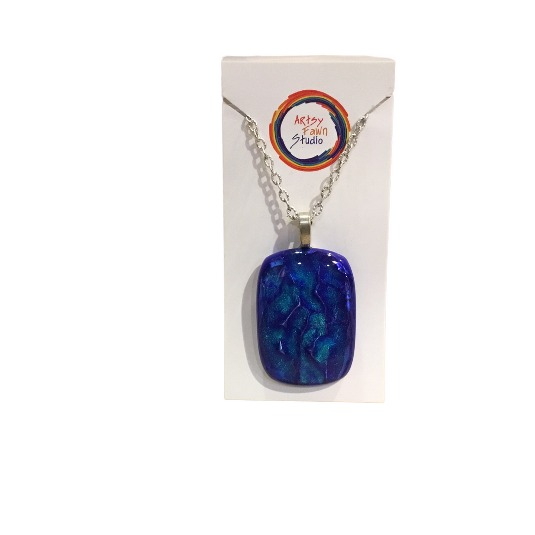 Blue fused glass necklace