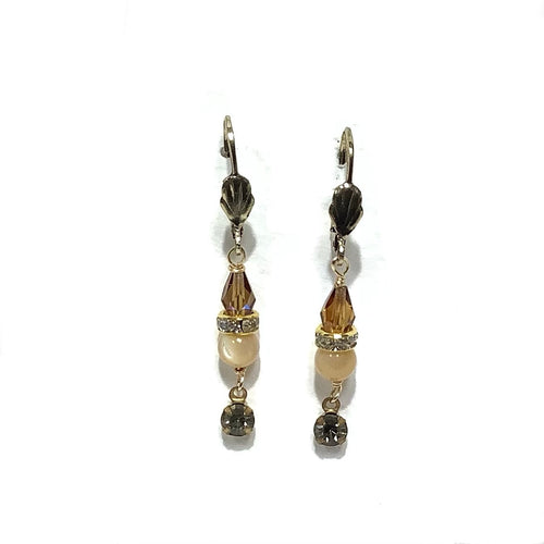 Earrings - Czech Glass, Rhinestone, and Mother of Pearl Beads on Gold Vermeil wire