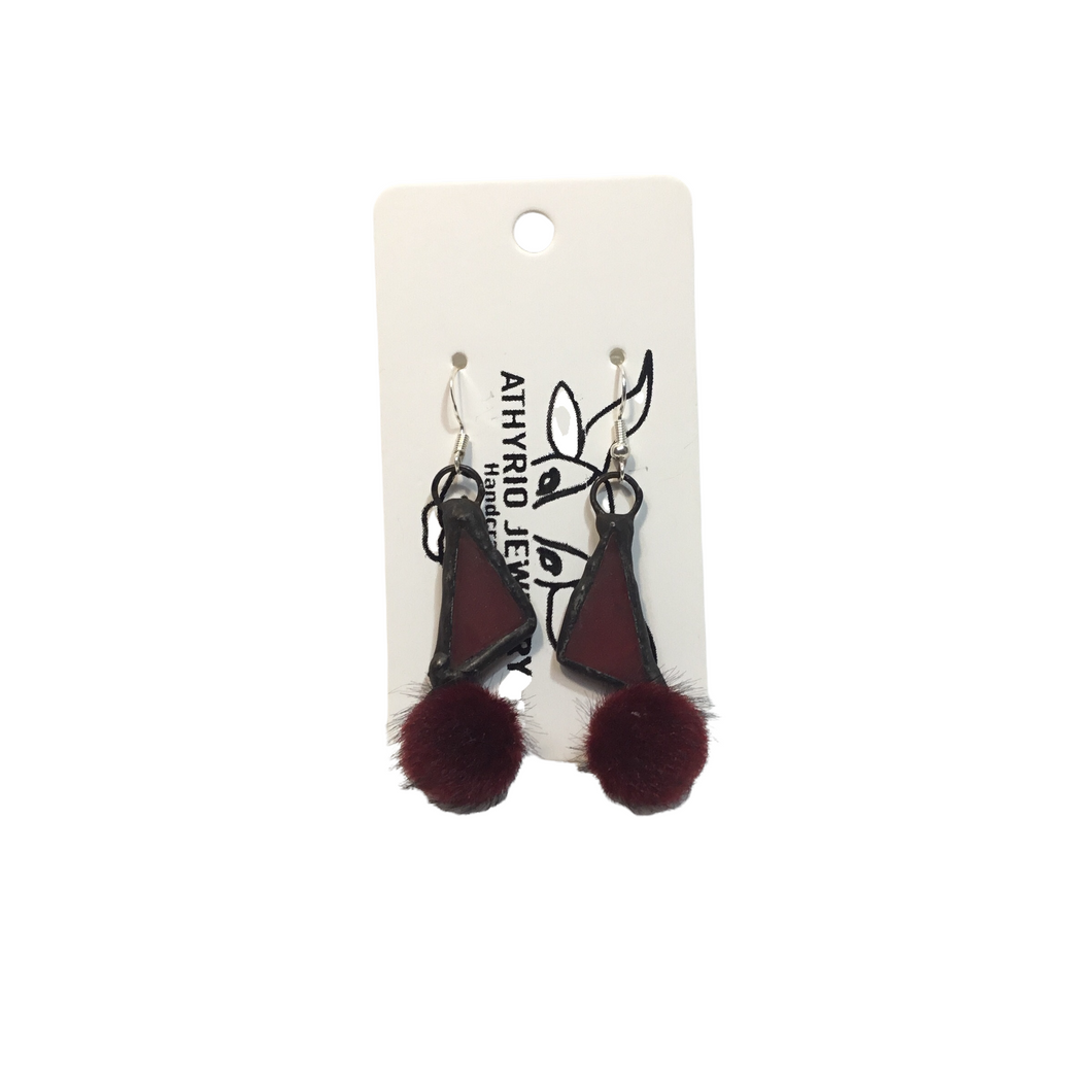Maroon Stained Glass Dangle Earrings