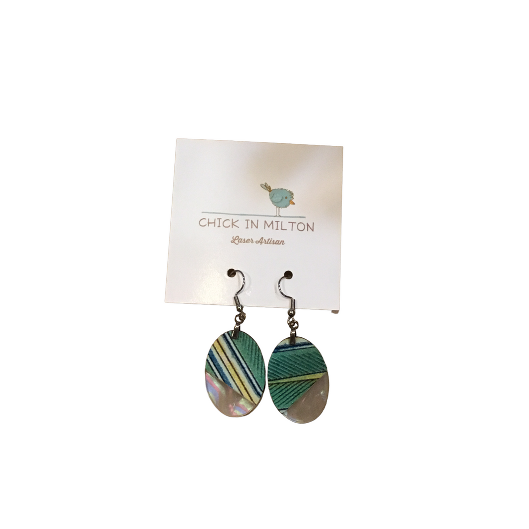 Oval Green Stripe Earrings