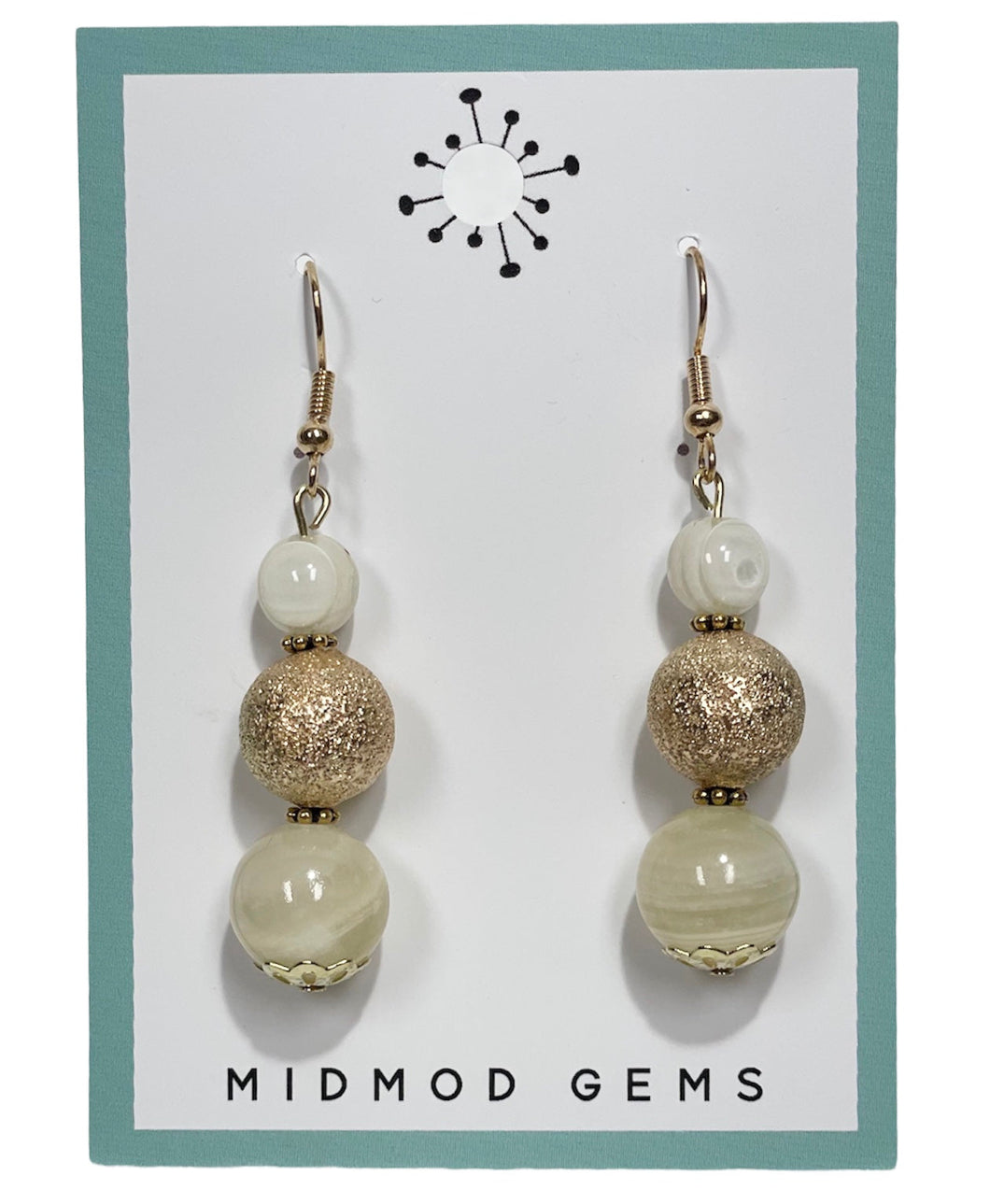 Gold Glitter Pearl Beaded Drop Earrings