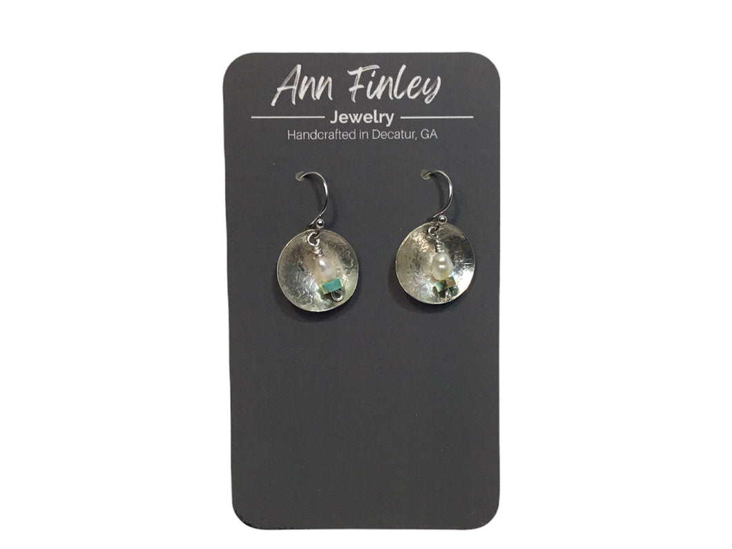 Earring -  Dome Disc with Turquoise & Pearl