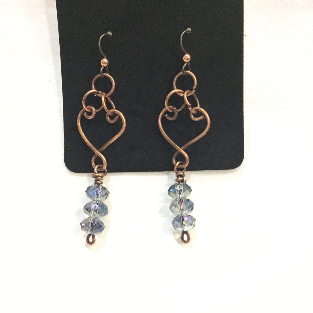 Heart with Glass bead Copper Earrings