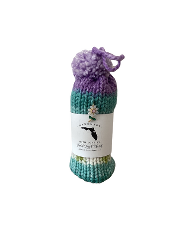 Aqua, Flowers, Lavender Wine Hat with Flower and Stem Charm