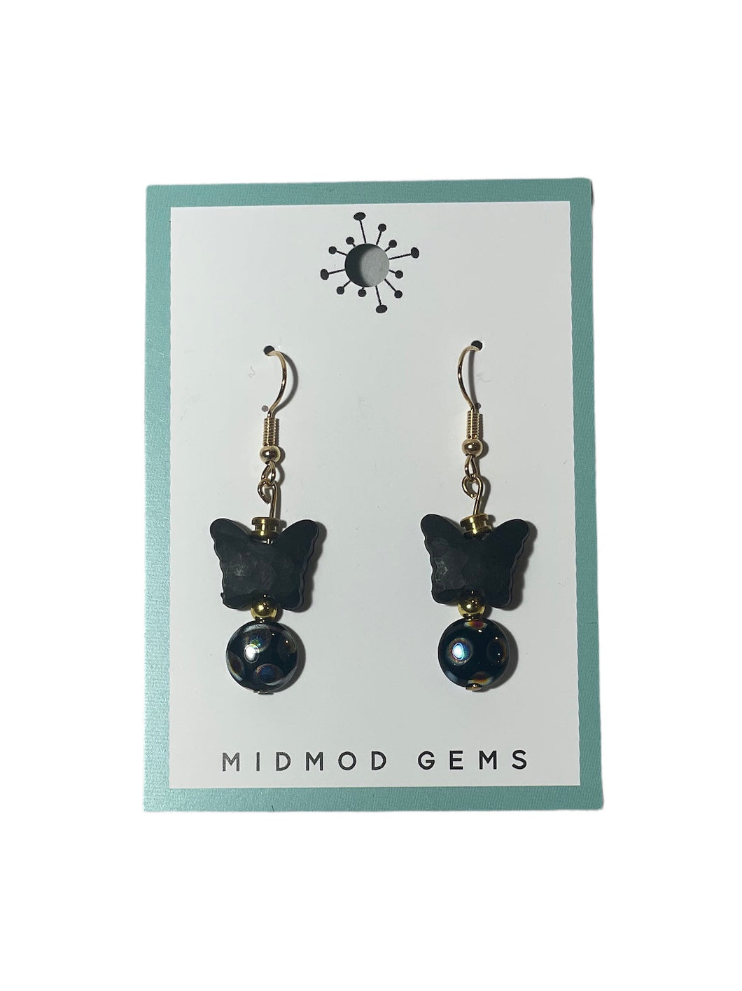 Black Butterfly Beaded Drop Earrings