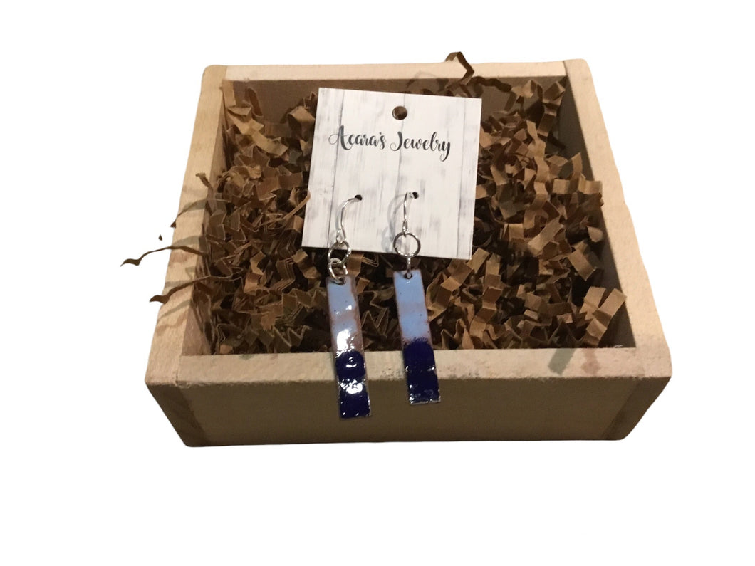navy blue and light blue rectangle dangles