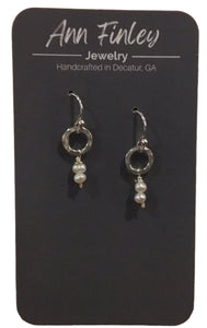 Earrings -  Tiny Hoops with White Pearl