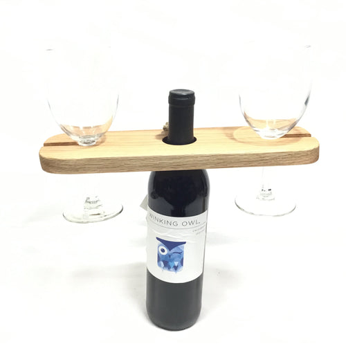 Oak Wood Wine Bottle and Wine Glass Holder