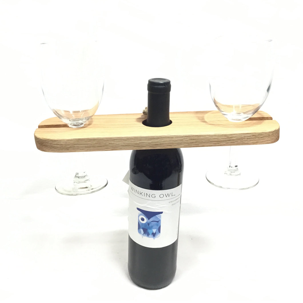 Oak Wood Wine Bottle and Wine Glass Holder