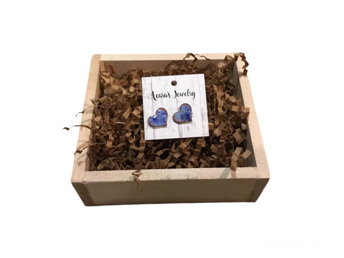 Navy blue and light blue heart studs