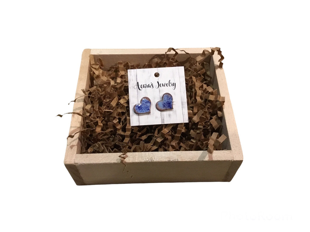 Navy blue and light blue heart studs