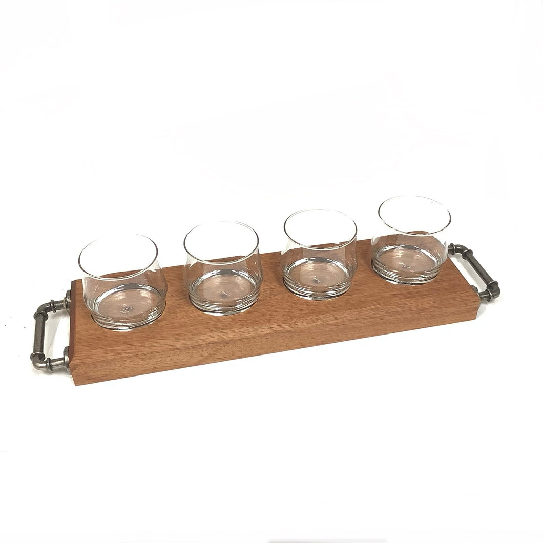 Mahogany Whiskey Flight with 4 Glasses