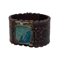 Dark Leather Cuffs with Stone