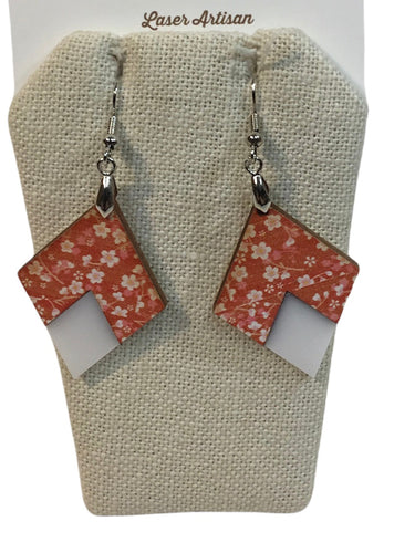 Diamond White and Orange Floral Earrings